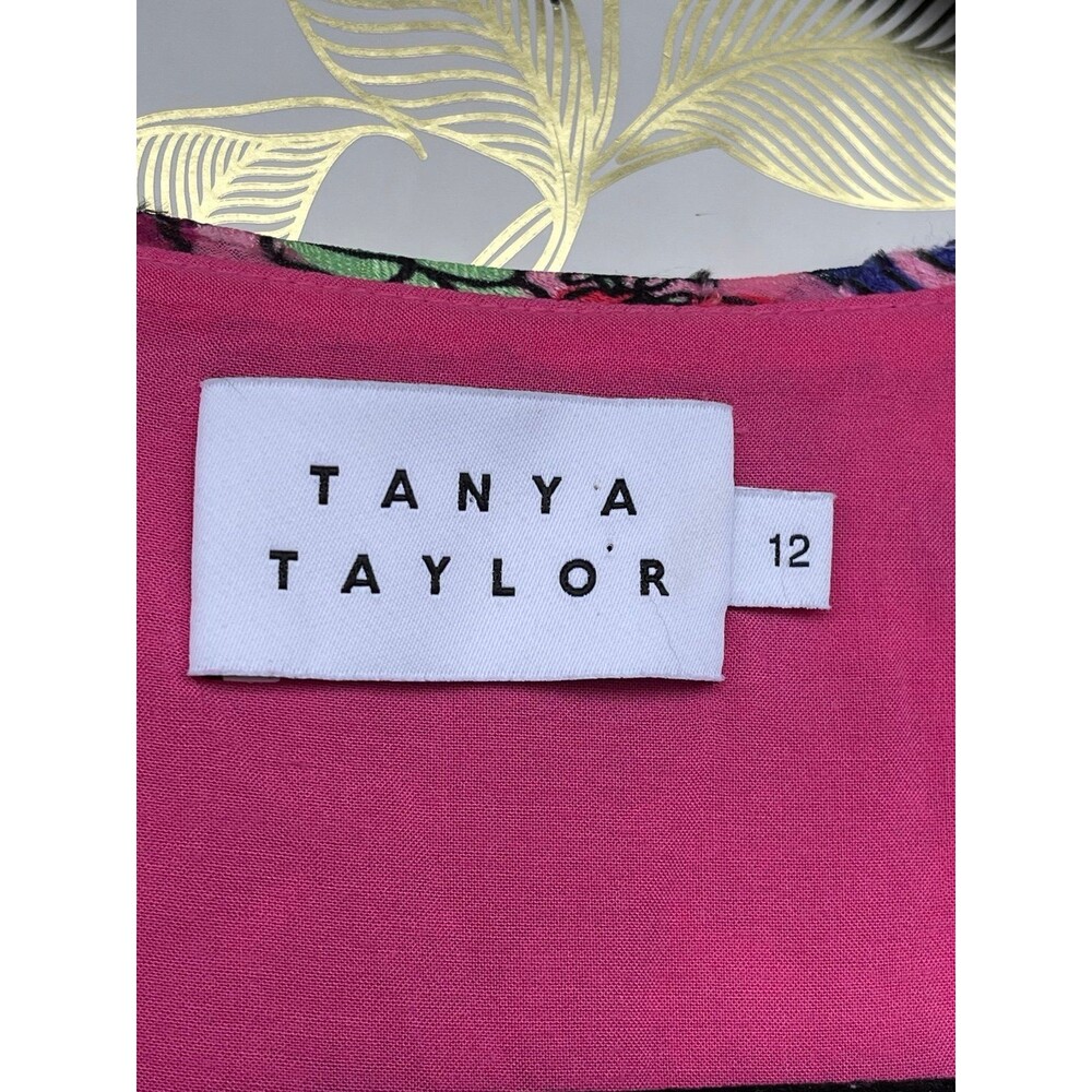 Tanya Taylor Pink Floral Silk-Look Wrap Dress Puff Sleeve Romantic Gardencore 12 - Picture 11 of 12